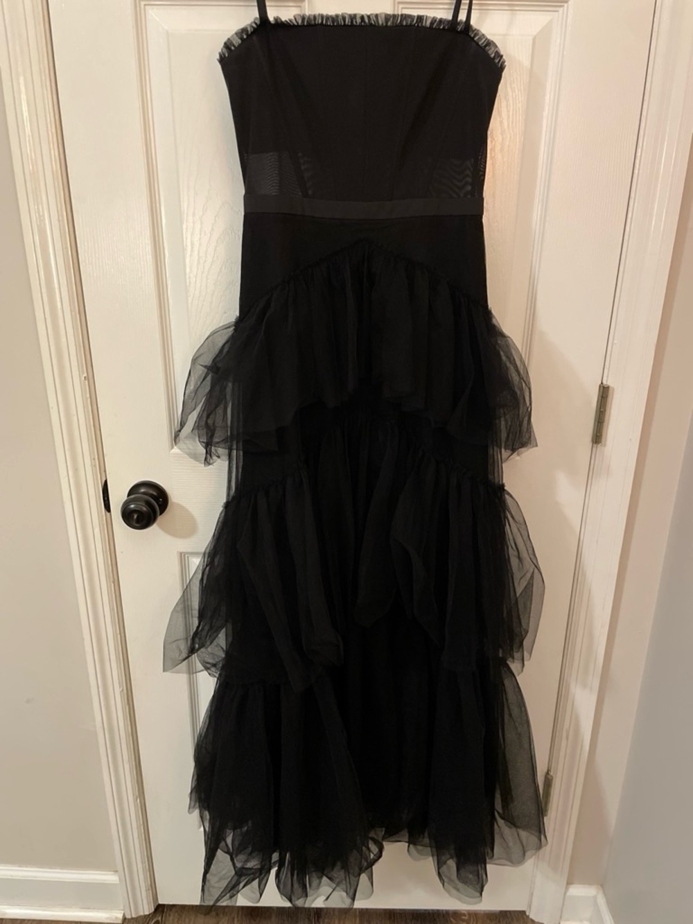 Betsy & Adam Black Tiered Tulle Gown